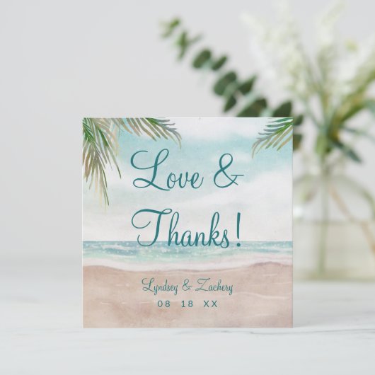 Island Breeze Beach Hochzeit Liebe und Dankesplatz Dankeskarte (Stehend Vorderseite)