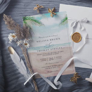 Island Breeze Gemalte Strand-QR-Code-Hochzeit Einladung