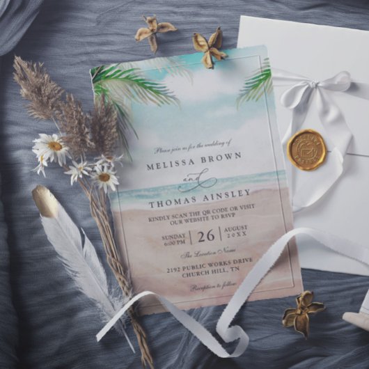 Island Breeze Gemalte Strand-QR-Code-Hochzeit Einladung