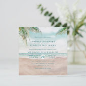 Island Breeze Ocean Beach Szene Wedding Square Einladung (Stehend Vorderseite)