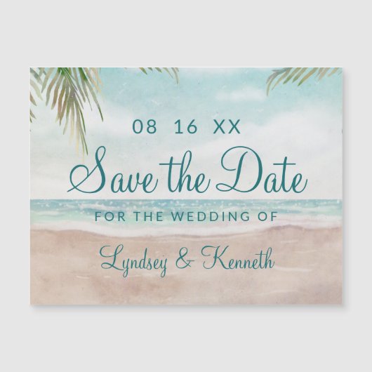 Island Breeze Painted Beach Hochzeit Save the Date Magnetkarte (Vorderseite)