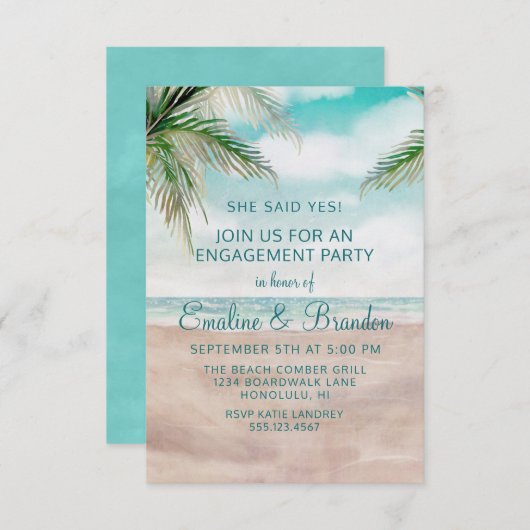 Island Breeze Painted Beach Scene Engagement Party Einladung (Vorne/Hinten)