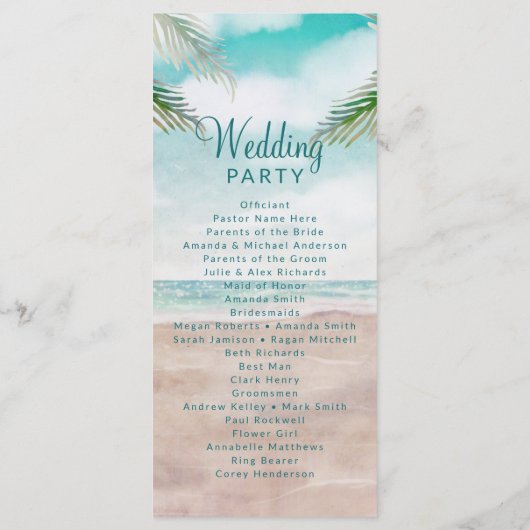 Island Breeze Painted Beach Scene Hochzeitsfeier Programm (Rückseite)