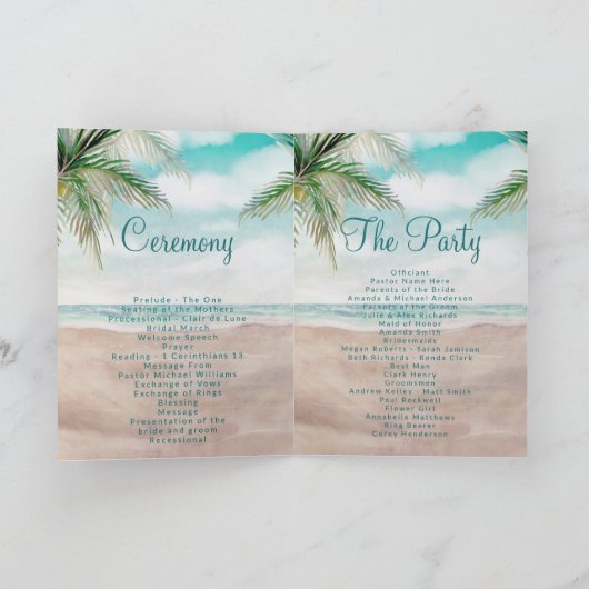 Island Breeze Painted Beach Scene Hochzeitsfeier Programm (Innenseite)