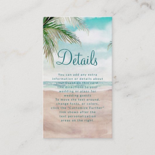 Island Breeze Painted Beach Scene Wedding Details Begleitkarte (Vorderseite)