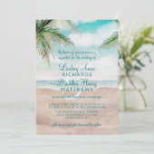 Island Breeze Painted Beach Scene Wedding Einladung (Stehend Vorderseite)