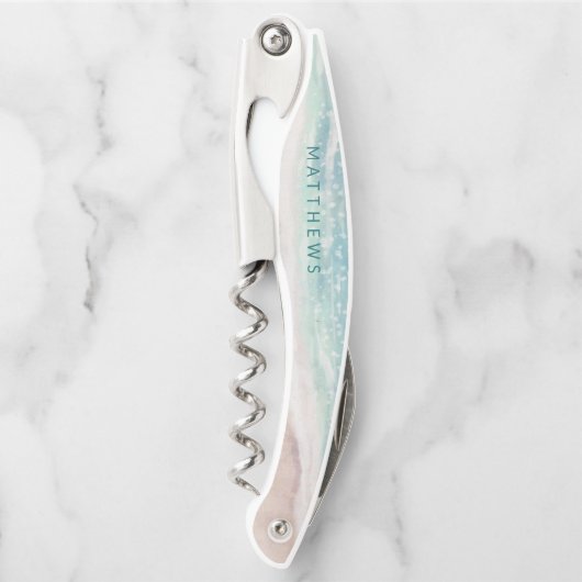 Island Breeze Painted Beach Scene Wedding Monogram Kellnermesser (Vorderseite)