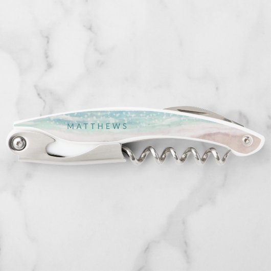 Island Breeze Painted Beach Scene Wedding Monogram Kellnermesser (Vorderseite)