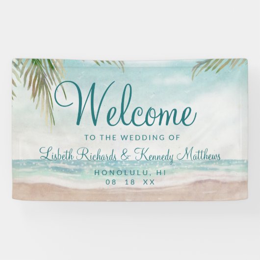 Island Breeze Painted Beach Szene Hochzeit Willkom Banner (Horizontal)