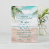 Island Breeze Painted Beach Szene Tropical Wedding Einladung (Stehend Vorderseite)