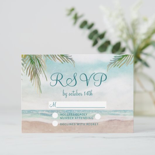 Island Breeze Painted Beach Wedding UAWG Response RSVP Karte (Stehend Vorderseite)