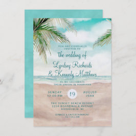 Island Breeze Palm Trees Beach Szene Hochzeit Einladung