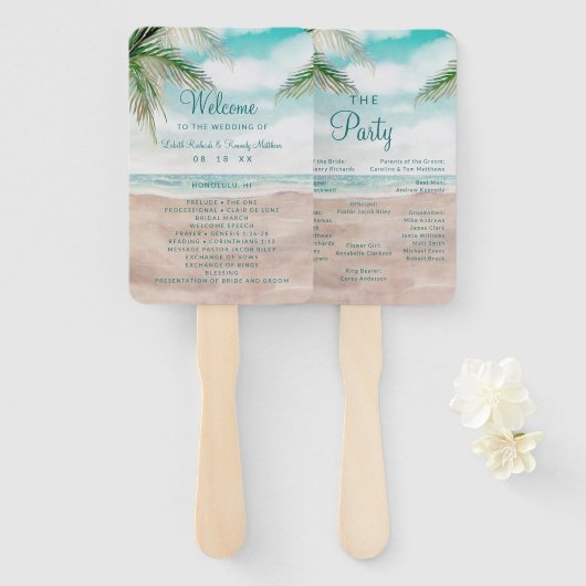 Island Breeze Sandy Beach Hochzeitsprogramm Fächer (Vorne und Hinten)