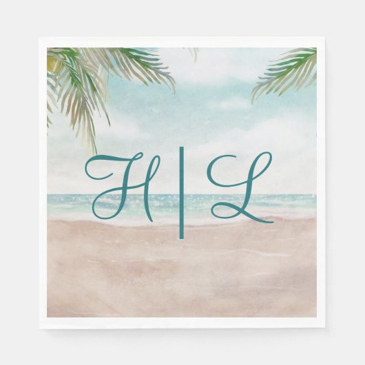 Island Breeze Sandy Beach Wedding Monogram Dinner Serviette (Vorderseite)
