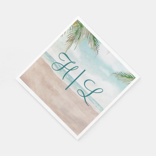 Island Breeze Sandy Beach Wedding Monogram Dinner Serviette (Ecke)