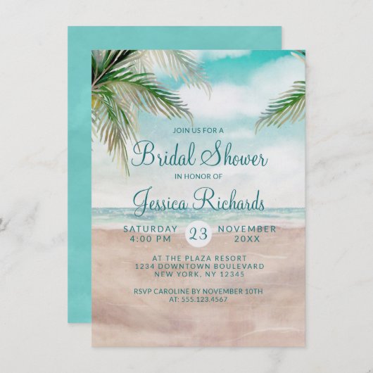 Island Breeze Tropical Beach Wedding Brautparty Einladung (Vorne/Hinten)