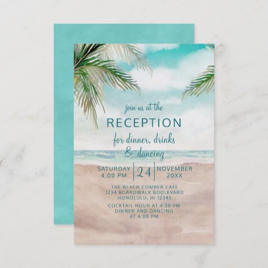 Island Breeze Tropical Beach Wedding Empfang Einladung (Vorne/Hinten)