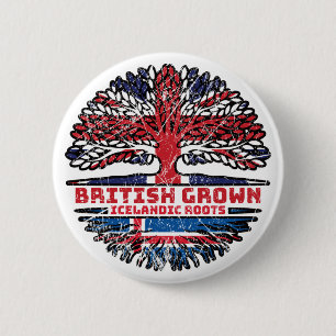 Island, British UK Tree Roots Flag Button