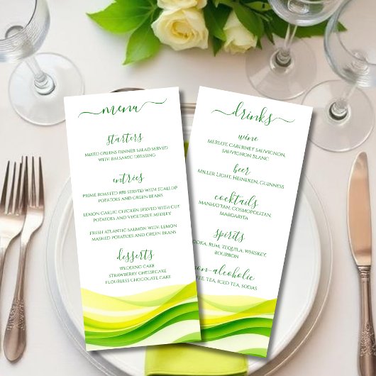 Island Citrus Green and Yellow Dinner and Bar Menu Menükarte