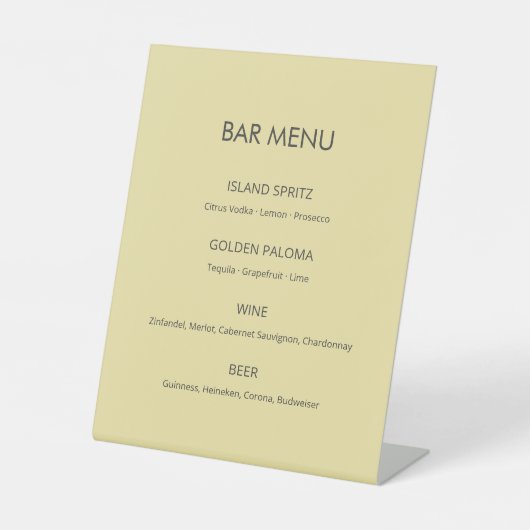 Island Citrus Yellow Wedding Bar Sign Sockelschild (Vorderseite)