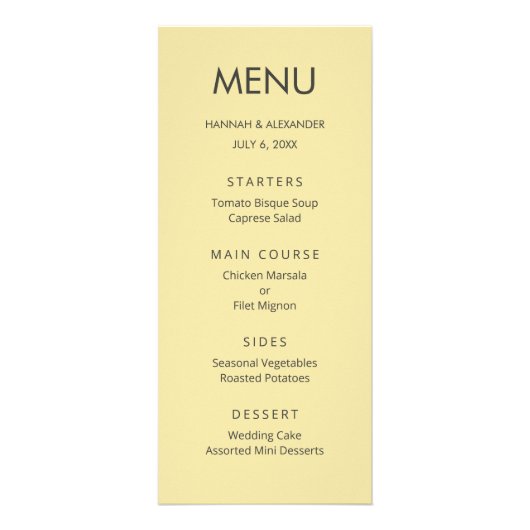Island Citrus Yellow Wedding Menu Werbekarte (Vorne)