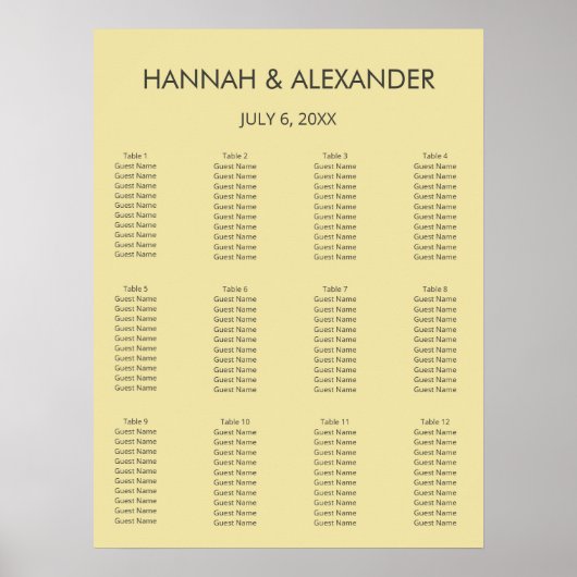Island Citrus Yellow Wedding Seating Chart Poster (Vorne)