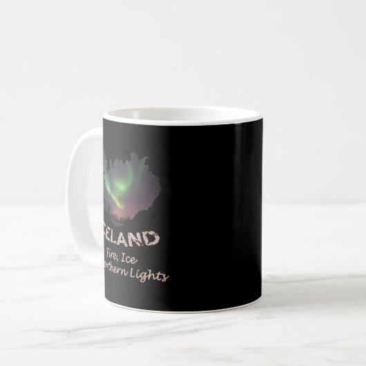 Island - Feuerlöscher und Nordlichter Aurora Kaffeetasse (Vorderseite Links)
