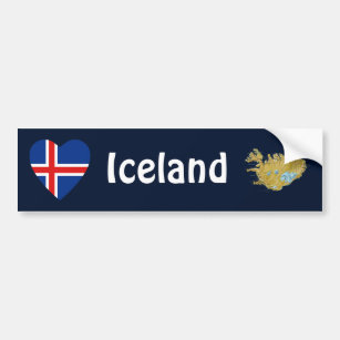 Island-Flaggen-Herz + Karten-Autoaufkleber Autoaufkleber