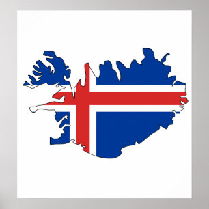 Island-Flaggen-Karte Größengleich Poster