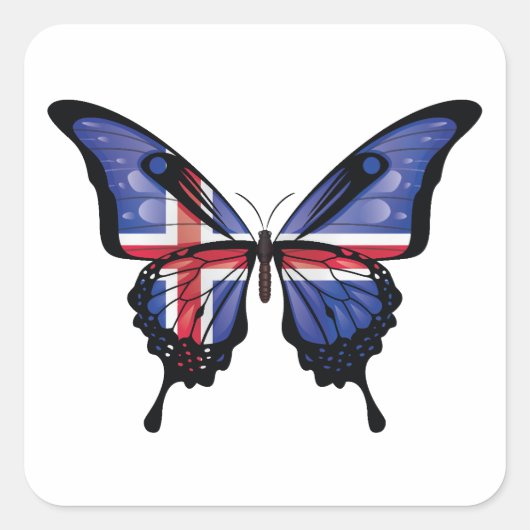 Island-Frack-Schmetterlingsflaggenaufkleber Quadratischer Aufkleber (Vorderseite)