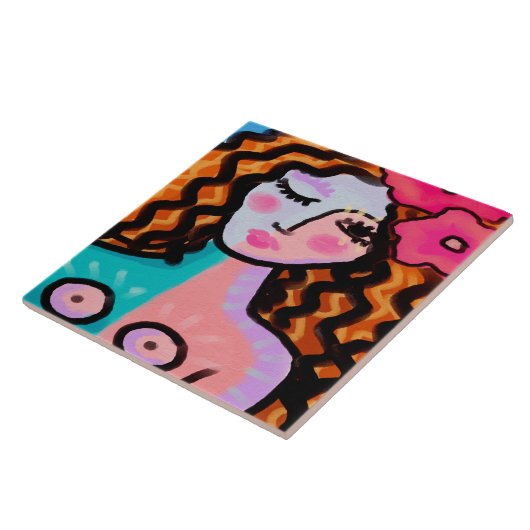 Island Girl Abstrakte digitale Malerei Fliese (Seite)