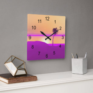 Island Gold and Purple Quadratische Wanduhr