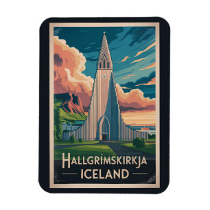 Island Hallgrimskirkja Illustration Reise Kunst Magnet