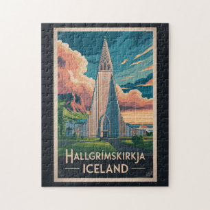 Island Hallgrimskirkja Illustration Reise Kunst Puzzle