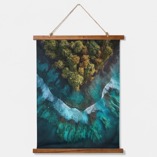 Island Heart Aerial Ocean Wall Art Wandteppich Mit Holzrahmen (Vorderseite)