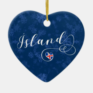 Ísland Island Herz, Weihnachtsbaum-Verzierung Keramikornament