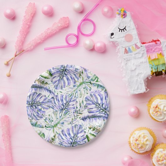 Island Lila Lilac Tropical Palm Blätter Hochzeiten Pappteller (Party)