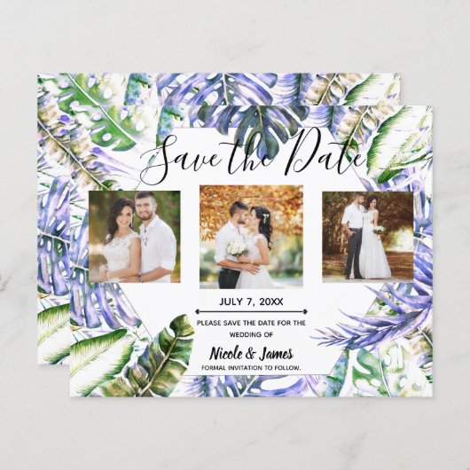 Island Lila Lilac Tropical Wedding Save the Date (Vorne/Hinten)