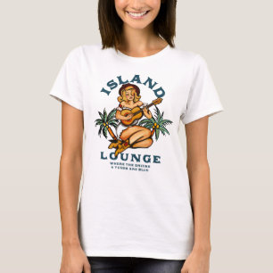 Island Lounge Tropischer Musiker Tattoo Guitar Gir T-Shirt