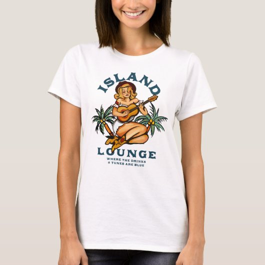 Island Lounge Tropischer Musiker Tattoo Guitar Gir T-Shirt (Vorderseite)