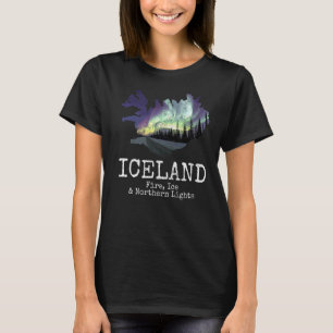Island Map Fire Ice Northern Light Island Souv T-Shirt