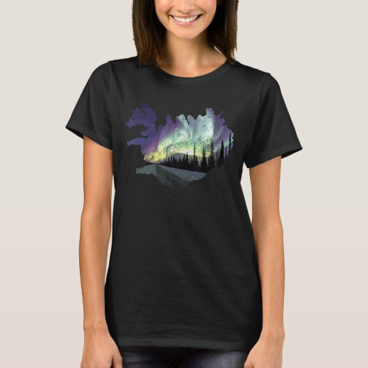 Island Map Fire Ice Northern Light Island Souv T-Shirt (Vorderseite)