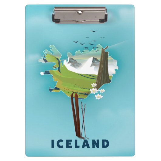 Island Map Illustration Reiseplakat. Klemmbrett (Vorderseite)