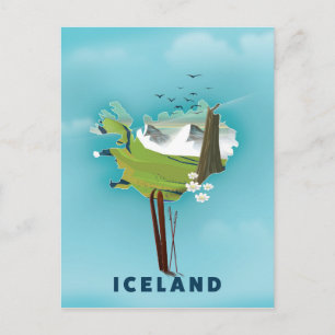 Island Map Illustration Reiseplakat. Postkarte