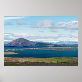 Island Morgenlandschaft mit Bauernhöfen im Fjord Poster