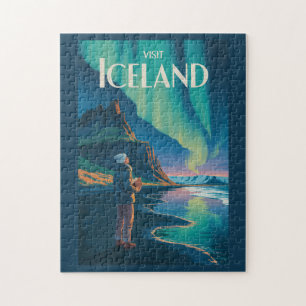 Island Nordlichter Illustration Reise Kunst Vi Puzzle