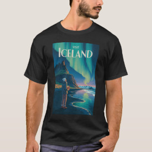 Island Nordlichter Illustration Reise Kunst Vi T-Shirt