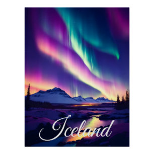 Island Nordlichter Reiseplakat Poster
