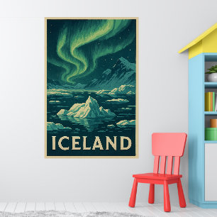 Island Nordlichter – Vintage Arktische Landschaft Poster