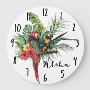 Island Paradise Birds Tropical Floral Botanical Große Wanduhr